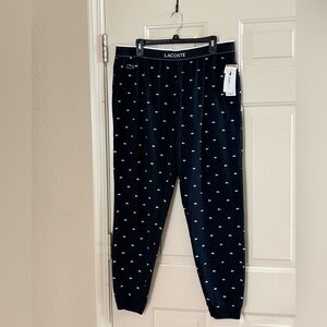 NEW Lacoste Men's Blue And White Croc Print Jogger Style Pajama Pants Size XL